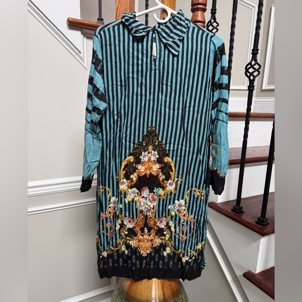 Asics Blue and Black Embellished Sheath Dress with wool shawl